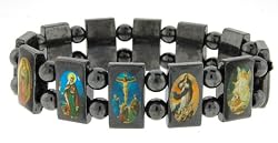 Magnetic Hematite Tanker Bracelet - Photos of Christian Icons.