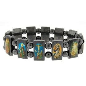 Magnetic Hematite Tanker Bracelet - Photos of Christian Icons.