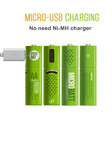 Smartoools PATEN Unique Design Micro USB Rechargeable AA/AAA Battery NiMH with Cables (AA4)