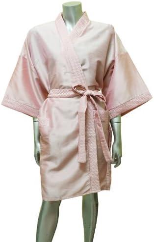 Short Lounge Kimono Women's Satin Silk Robe - One Size - Pale Pink