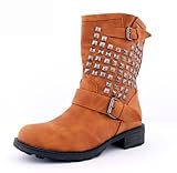 best-boots Damen Boots Schnürer Stiefelette Stiefel gefüttert Winter Nieten CAMEL 354 Größe 38