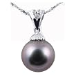 18K White Gold with Diamonds and 11.5-12mm Gem Quality Black Tahitian Pearl Pendant & 16" 14K White Gold Chain