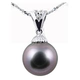 18K White Gold with Diamonds and 11.5-12mm Gem Quality Black Tahitian Pearl Pendant & 16" 14K White Gold Chain