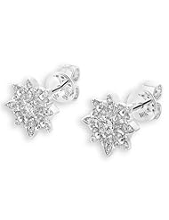 (X1000Diamond) 18K/750 White Gold Snowflake Cluster Flower Diamond Stud Earring (0.42 cttw, G-H Color, VS2-SI1 Clarity)