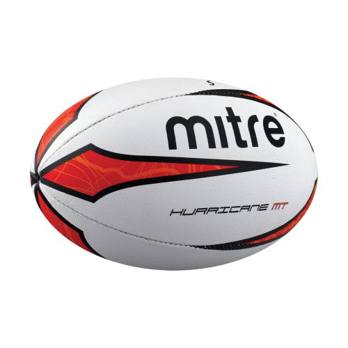 Mitre Hurricane MT Match/Training Rugby Ball White/Red Size 5