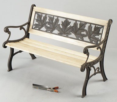 Astonica Wood and Cast-Iron Bench with Autumn-Leaf Design