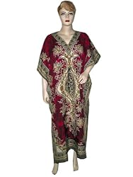 Caftan for Nightwear Casual Dress Cerise Red V-neckline Lounge Wear Kaftan