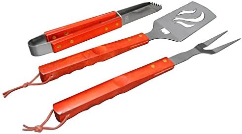 High End BBQ Grilling Set- Heavy Duty Thick Stainless Steel BBQ Tool Set with Wooden Handle- 3 Piece Kit Includes Spatula, Fork and Tongs Professional Grade Barbecue Accessories