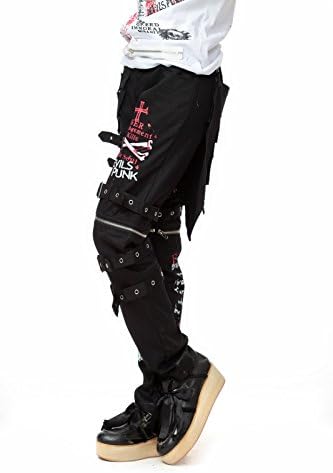 Blooms - Punk Gothic Skull Buckle Girdle Zipper Pants (Medium, Black)