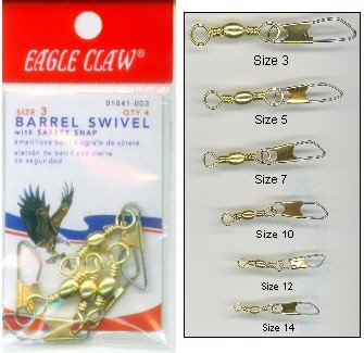 Barrel Swivels w/Safety Brass Size2/0 2pcs - Eagle Claw Tackle 01041-029, Fishing Terminal Tackle