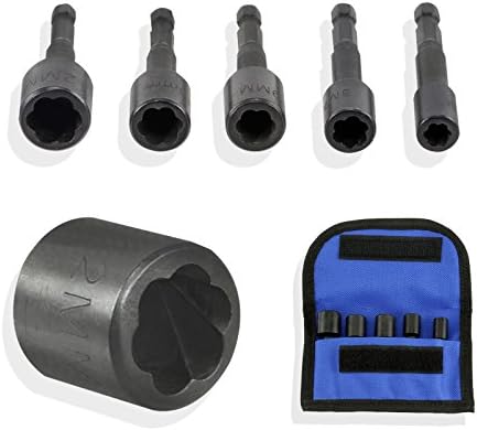 5pc Rounded Bolt Screw Remover 1/4" Hex Shank Fits SAE & Metric Cr-Mo Steel