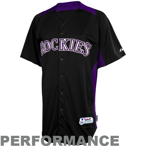 MLB Boys' Colorado Rockies Short Sleeve Authentic Button Front Cool Base Batting Practice Jersey (Black/Purple, Small)