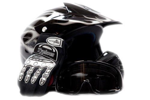 Youth Motocross ATV Helmet Dirt Bike MX , Gloves and Goggles Black, Small Youth Motocross ATV Helmet Dirt Bike MX , Gloves and Goggles Black, Small
