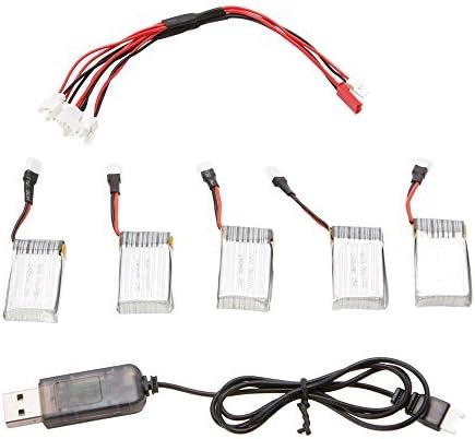 MicroMall(TM) Hubsan H107 H107L H107C H107D U816 U816A V202 V939 V252 RC Quadcopter Spare Parts H107C-005 5Pcs 3.7v 240mAh 25C Li-po Battery and Charging Cable and USB Cable