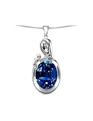 Original Star K (tm) Loving Mother With Child Family Pendant With Oval 11x9mm Created Sapphire in .925 Sterling Silver