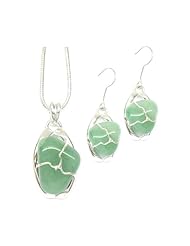 Aventurine Stone Teardrop Earrings & Necklace Set