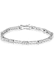 Bracelet - Italian Style - Sterling Silver 925 w/ Rhodium Plating and Cz Round Stones