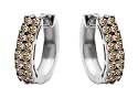 10k White Gold and Black Rhodium Brown Diamond Hoop Earrings