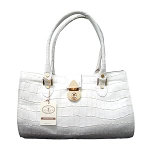 L.A.P.A. Italian Designer Croc Embossed Handbag Satchel in Off-White or Yellow Leather