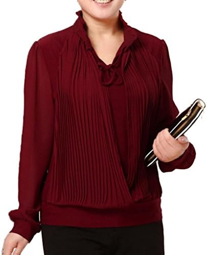 Women'S Cotton Long SLeeves T Shirt ELder Person Autume CLothings CLaret2XL