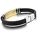 Men's Stainless Steel Rubber Bracelet Bangle Cuff Silver Gold Black Biker