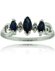 10k White Gold Sapphire Marquise Gemstone and Diamond Ring, Birthstone of September