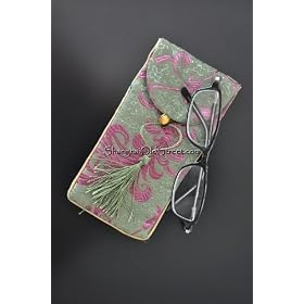 Click here to buy Beautiful Silk Brocade Eyeglass Sunglass Pouch Glasses Protect Bag - Olive with Flower by Shanghai Old Street.