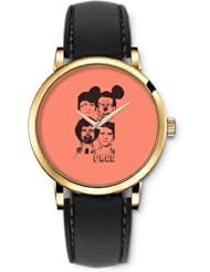 SPRAWL Aanalog Fashion Series Gold Ladies Watches of Genuine Black Leather Strap,Unique Wrist Watch for Women Girls Designed with Characters faces
