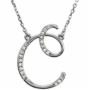 14k White Gold Scripted C Initial Diamond Necklace
