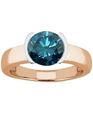 0.80 Ct Round Blue SI1/SI2 Diamond 14K Rose Gold Ring