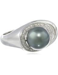 Sterling Silver 9.0-9.5mm Tahitian Cultured Pearl and Diamond Ring (0.04 cttw, G-H Color, I2-I3 Clarity)