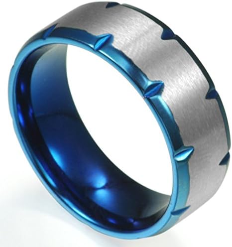8MM Size 7-15 Blue Stainless Steel Matte Brushed Wedding Ring Band (15)