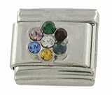 SilverBin Multicolor CZ Sparkle Flower Stainless Steel Italian Charm Link