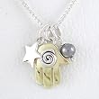 Hamsa Hand Pendant with Star and Pearl Bead in Sterling Silver and Brass on 16" Box Chain, #8681