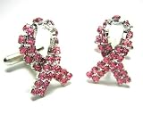 Pink Swarovski Crystal Ribbon Cancer Awareness Cufflinks