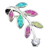 Rhodium Silver Opal Multi Colored Leaf Pendant Hawaiian Jewelry