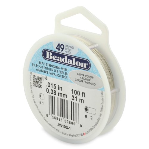 Beadalon 49-Strand Bead Stringing Wire, 0.015-Inch, Silver Color, 100-Feet