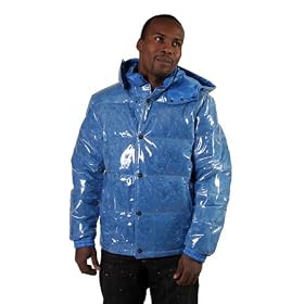 Reporter Italian Puffy Clear Blue Painted Mens Down Coat by Reporter