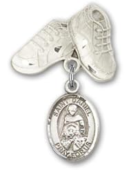 Sterling Silver Baby Badge with St. Daniel Charm and Baby Boots Pin