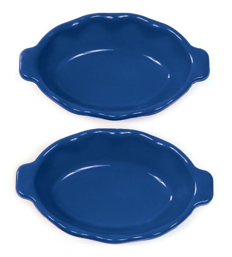 Silicone Solutions Set of Two Individual Ruffled Edge Oval Bakers, Blue