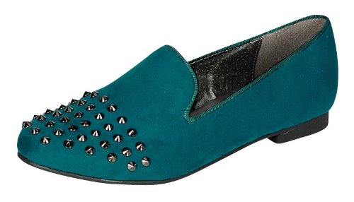 Jojo-06, green, women's oxford flat with stud, R10, size 8.5