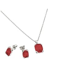 Rhodium Plated 925 Sterling Silver Prong Set January Birthstone Garnet Faceted Cubic Zirconia CZ Earring and Necklace Set