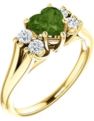 18K Yellow Gold 6.00x6.00mm Heart Cut Green Tourmaline and Diamond Ring -- LIFETIME WARRANTY