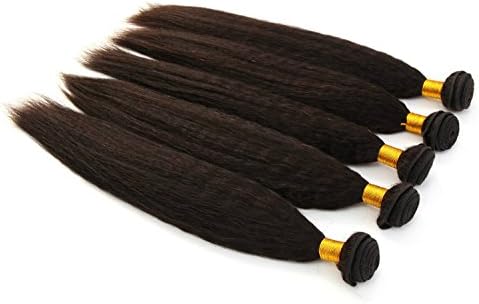 Nface Human Real Hair Extension Weft Weaving Weave Kinky Straight/Coarse Yaki Brazilian Natural Color 12"14"16"18" (Set of 4, 50g/pc)