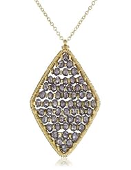 Dana Kellin Plum Quartz and Gold Fish Bone Pattern Diamond Shaped Necklace