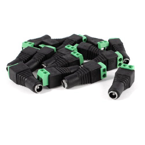 15 Pcs Black Green 5.5x2.1mm Female CCTV DC Power Connector Plug Adapters