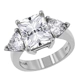 14k White Gold Moissanite 3 Stone Radiant With Trillions Side Stones (7.50 cttw equivalent), Size 7
