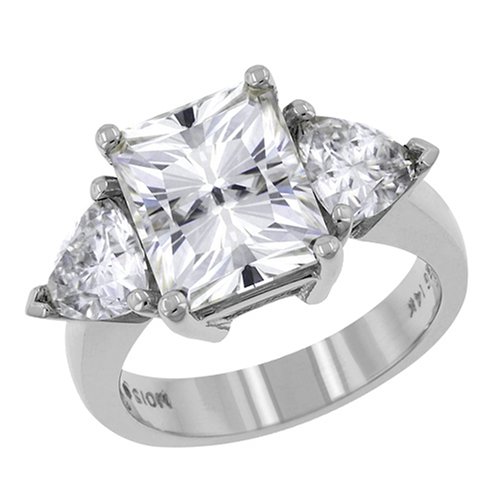 14k White Gold Moissanite 3 Stone Radiant With Trillions Side Stones (7.50 cttw equivalent), Size 7