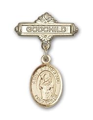 14K Gold Baby Badge with St. Stanislaus Charm and Godchild Badge Pin