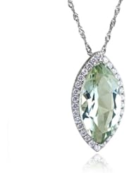 Honeystore Girls Natural Green Quartz S925 Sterling Silver Zircon Water Drop Necklace Color Green